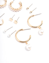 Gold Pearl Diamante Hoop & Stud Earring 6-Pack - link has visual effect only