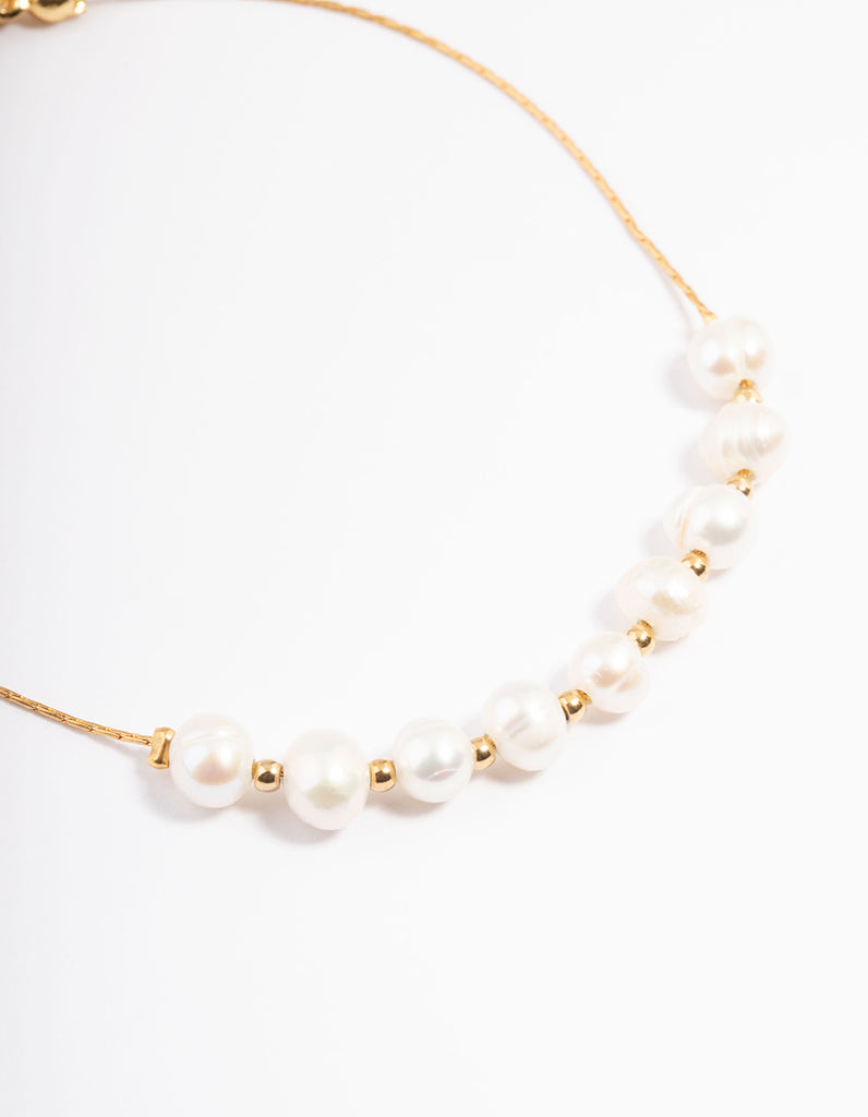 Gold Plated Stainless Steel Freshwater Pearl & Ball Chain Bracelet