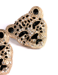 Gold Leopard Diamante Stud Earrings - link has visual effect only