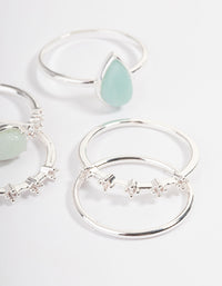 Silver Plated Amazonite Cubic Zirconia Dainty Stack Ring - link has visual effect only