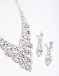 Diamond Simulants Silver Fancy Statement Earrings & Necklace Set - link has visual effect only