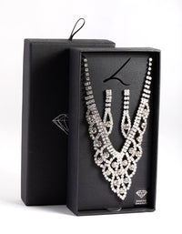 Diamond Simulants Silver Fancy Statement Earrings & Necklace Set - link has visual effect only