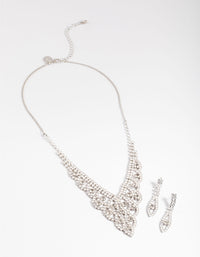 Diamond Simulants Silver Fancy Statement Earrings & Necklace Set - link has visual effect only