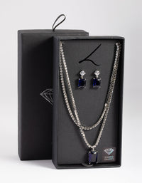 Silver Diamond Simulant Sphere Drop Earrings & Necklace Set - link has visual effect only