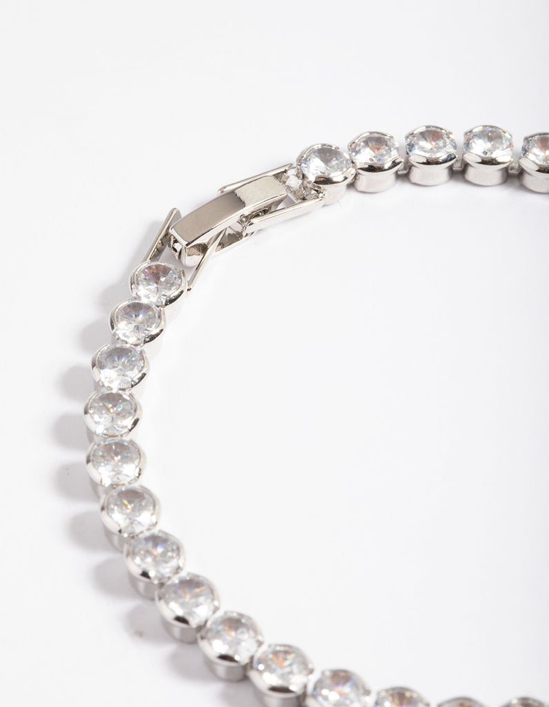 Rhodium Diamond Simulant Round Tennis Bracelet