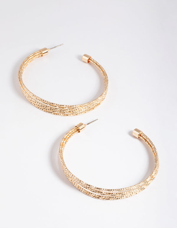 Gold Multi Diamante Cut Hoop Earrings