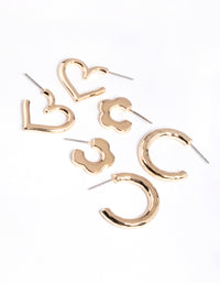 Gold Flower Heart Round Earrings Pack - link has visual effect only