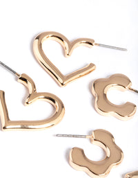 Gold Flower Heart Round Earrings Pack - link has visual effect only