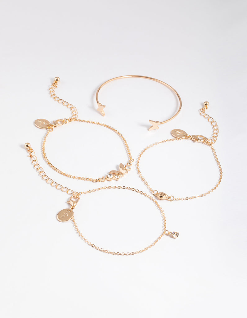 Gold Diamante Butterfly Twist Bracelet 4-Pack