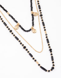 Black Mixed Bead Textured Disk Multi Row Necklace - link has visual effect only