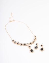 Black Diamante Flower Earring & Necklace Set - link has visual effect only