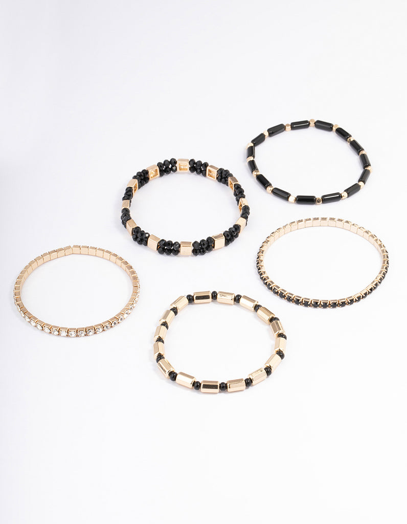 Black Mixed Tube Bead Bracelet 5-Pack