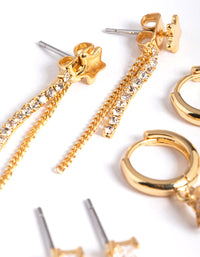 Gold Plated Stars & Chain Earrings 6-Pack - link has visual effect only