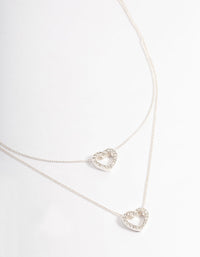 Silver Double Diamante Open Heart Necklace - link has visual effect only