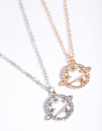 Mixed Metal Diamante Saturn Necklace Pack - link has visual effect only