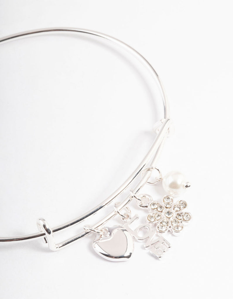 Silver Love Mix Charm Bangle