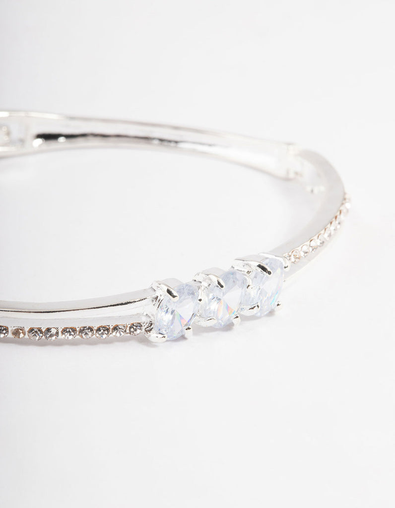 Silver Oval Stone Diamante Bangle