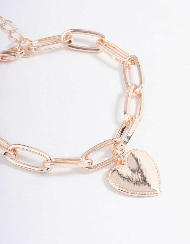 Rose Gold Chunky Pressed Heart Bracelet