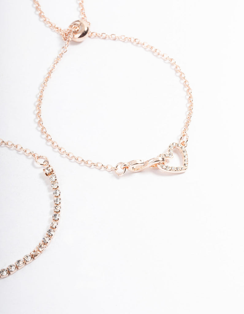 Rose Gold Cupchain Diamante Heart Bracelet Pack