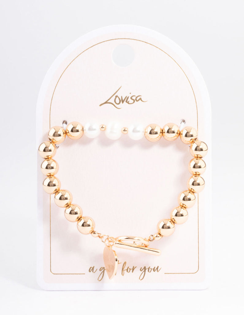 Gold Pearl & Bead Heart Bracelet