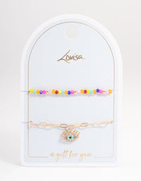 Gold Bead & Evil Eye Bracelet Pack - link has visual effect only