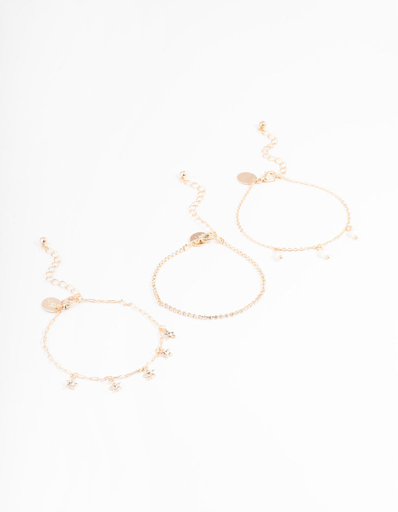 Gold Dainty Pearl & Star Bracelet Pack