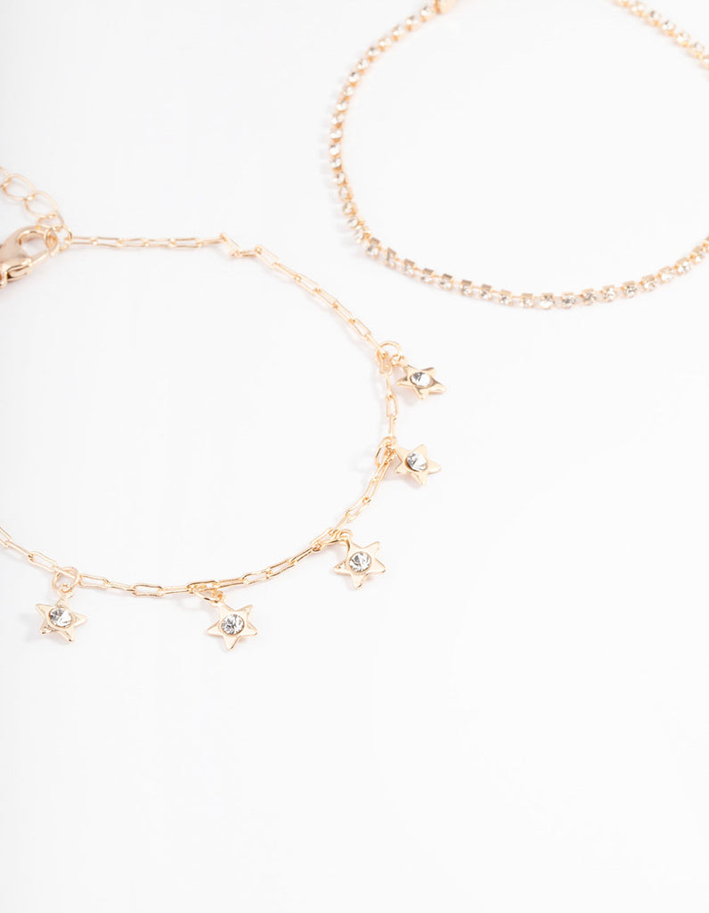 Gold Dainty Pearl & Star Bracelet Pack