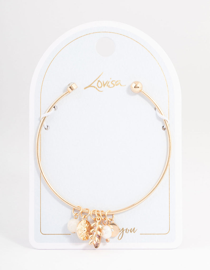 Gold Mixed Charm Open Cuff Bangle