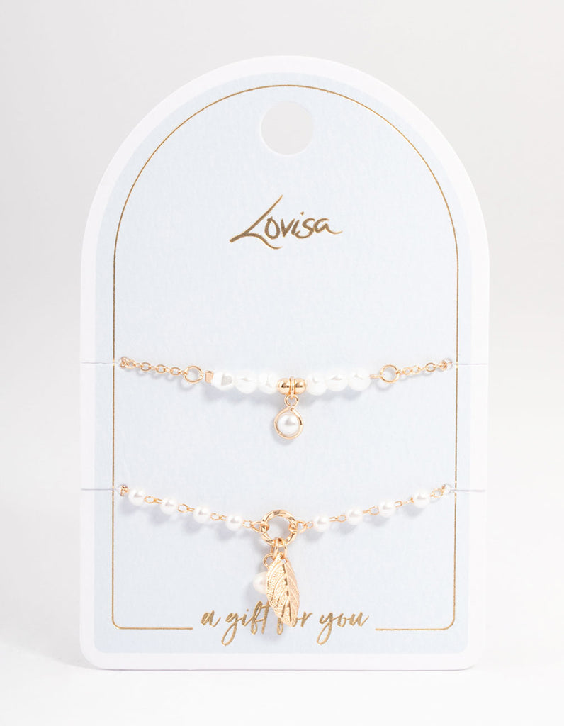 Gold Pretty Pearl & Leaf Bracelet Pack