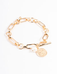 Gold Chunky Coin & Pearl Bracelet - link has visual effect only