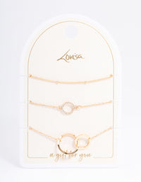 Gold Open Circle Linked Bracelet Pack - link has visual effect only