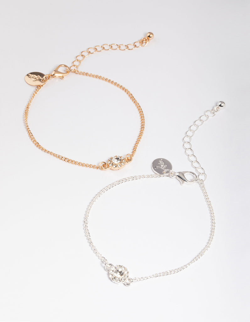 Mixed Metal Classic Diamante Circle Bracelet Pack