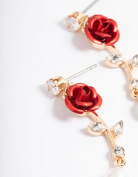 Red Bend Rose Pearly Drop Earrings - link has visual effect only