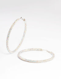 Silver 85mm Diamante Crust Hoop Earrings - link has visual effect only