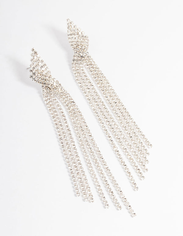 Rhodium Statement Strand Twist Drop Earrings