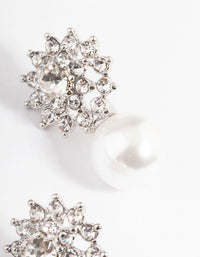 Rhodium Diamante Swirl Pearl Stud Earrings - link has visual effect only