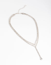 Silver Double Row Teardrop Chain Y-Necklace - link has visual effect only