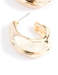 Gold Plated Medium Molten Hoop Earrings - link has visual effect only