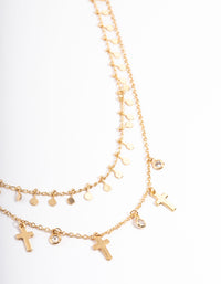 Gold Plated Disc & Cross Two Layered Necklace - link has visual effect only