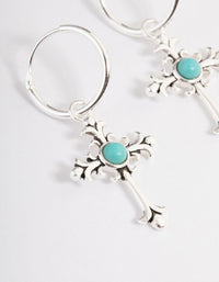 Sterling Silver Antique Cross Hoop Earrings - link has visual effect only