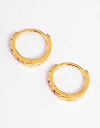 Gold Plated Sterling Silver Cubic Zirconia Check Huggie Earrings - link has visual effect only