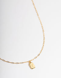 Letter 'T' Gold Plated Rectangle Pendant Initial Necklace - link has visual effect only