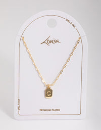 Letter C Gold Plated Rectangle Pendant Initial Necklace - link has visual effect only