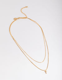 Letter T Gold Plated Layered Diamante Initial Necklace - link has visual effect only