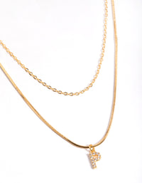 Letter P Gold Plated Layered Diamante Initial Necklace - link has visual effect only