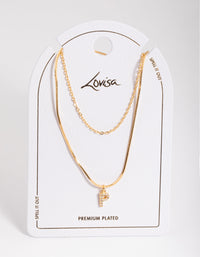 Letter P Gold Plated Layered Diamante Initial Necklace - link has visual effect only