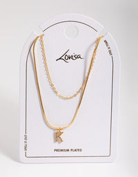 Letter K Gold Plated Layered Diamante Initial Necklace - link has visual effect only