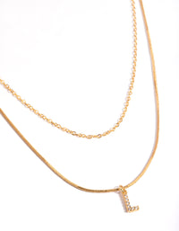 Letter L Gold Plated Layered Diamante Initial Necklace - link has visual effect only