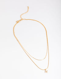 Letter H Gold Plated Layered Diamante Initial Necklace - link has visual effect only