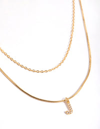 Letter J Gold Plated Layered Diamante Initial Necklace - link has visual effect only